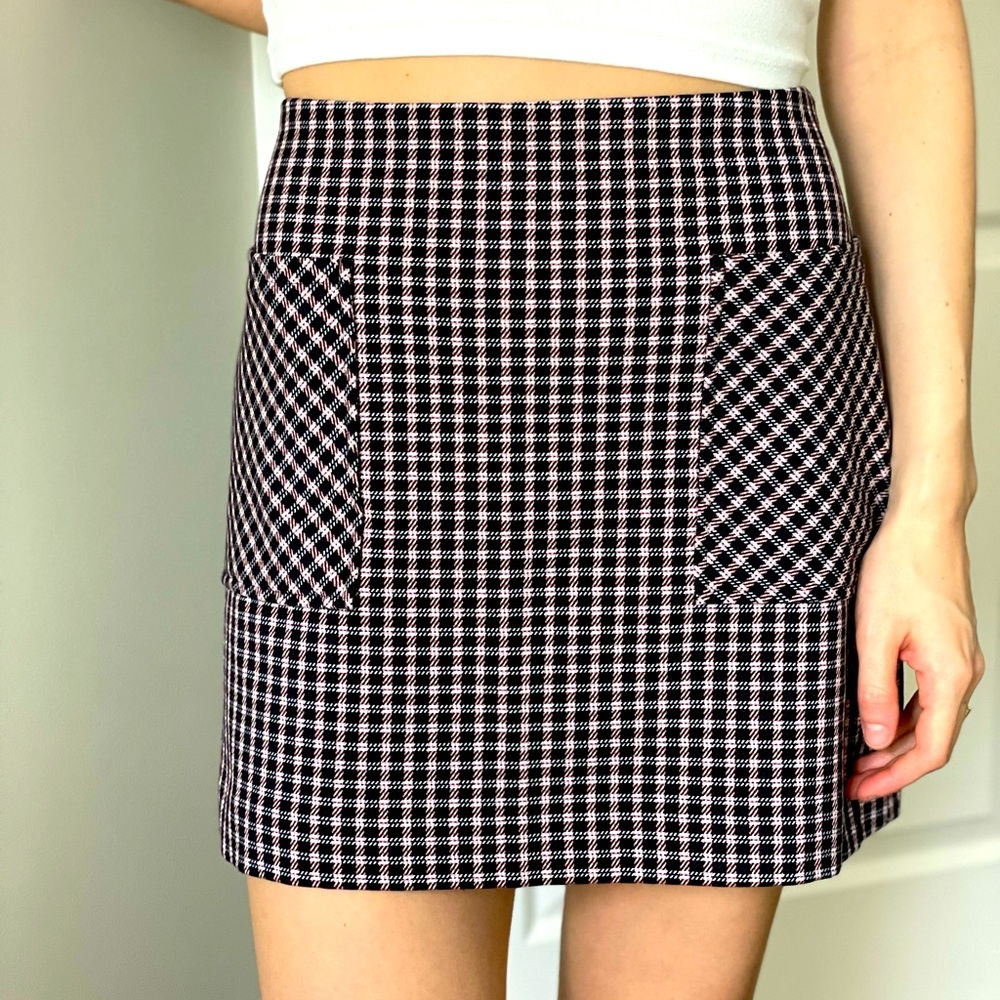 Pink and black plaid mini skirt, won 2x